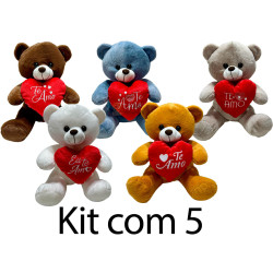 Kit: 5 Ursos Coração Te Amo