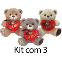 Urso coração duplo escrito amor - kit com 2