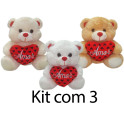 Kit: 3 Ursos Coração "Love you"