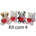 Kit: 4 Ursinhos com Coração para Cesta