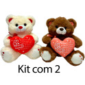 Kit: 2 Ursos Cora&ccedil;&atilde;o Cesta