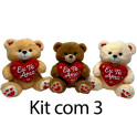 Kit: 3 Urso Com Cora&ccedil;&atilde;o